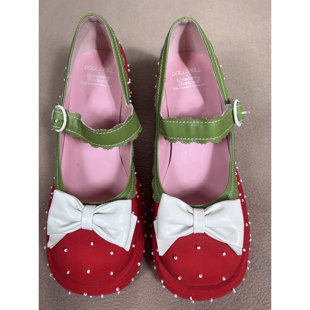 Dolls Kill x Strawberry Shortcake Freshly Ripe Platform Mary Janes 11M Heels - Picture 9 of 14